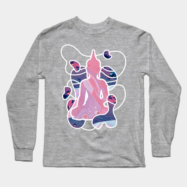 Purple Space Meditation Buddha Long Sleeve T-Shirt by XOOXOO